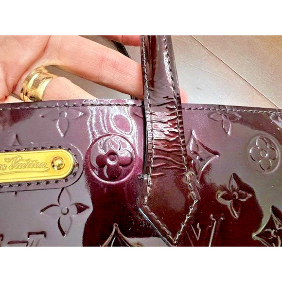 LOUIS VUITTON Monogram Vernis Tote Patent Leather Wilshire MM Amarante Burgundy - Picture 6 of 16